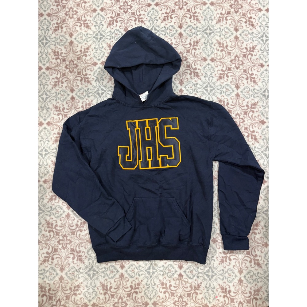 Jerzees NuBlend Boys Navy Blue JHS Varsity Pullover Hoodie Size L 14-16